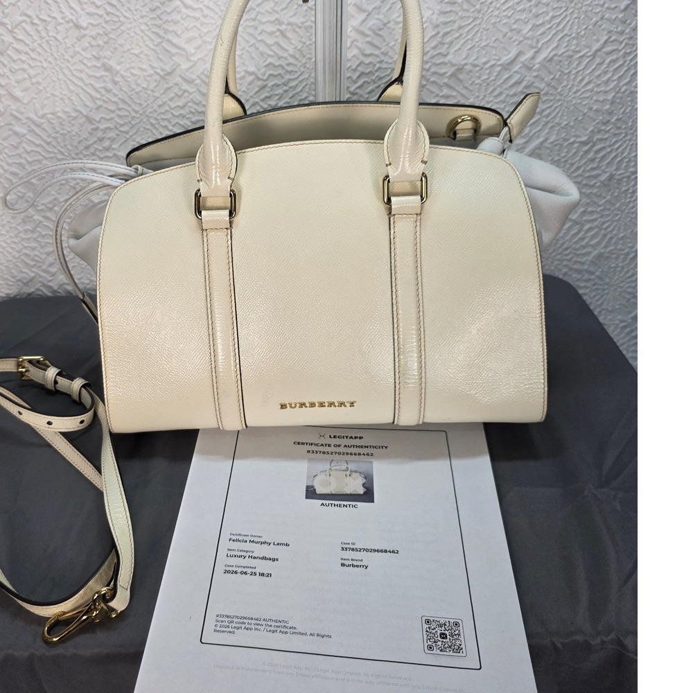 Burberry Chatton Ivory Leather Drawstring Tote Satchel Bag Wt Gold Hardware COA